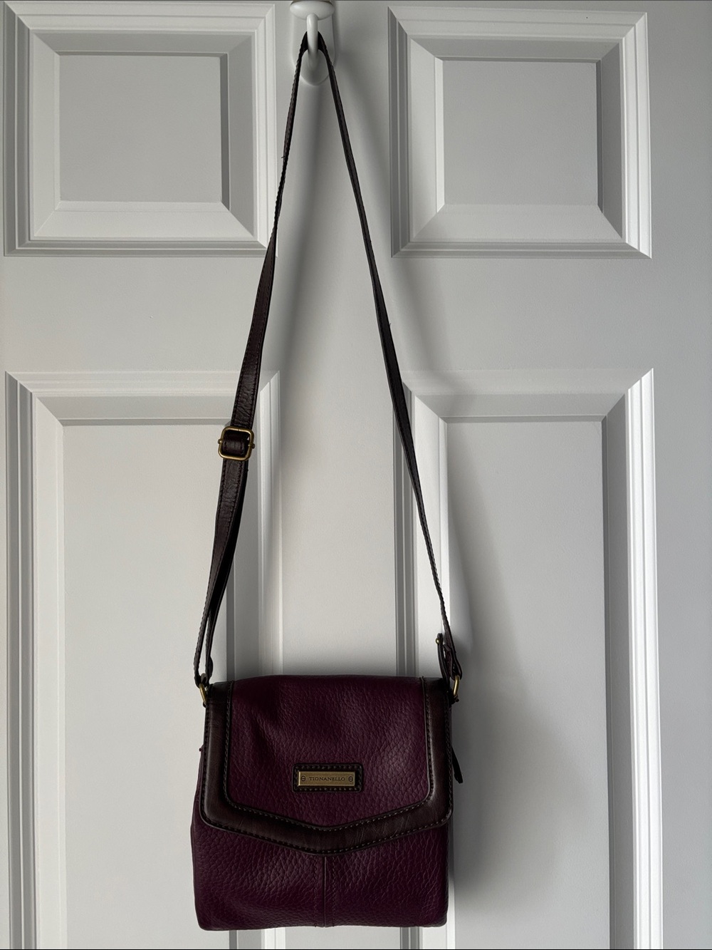 Tignanello Deep Wine Crossbody with Dark Brown Trim